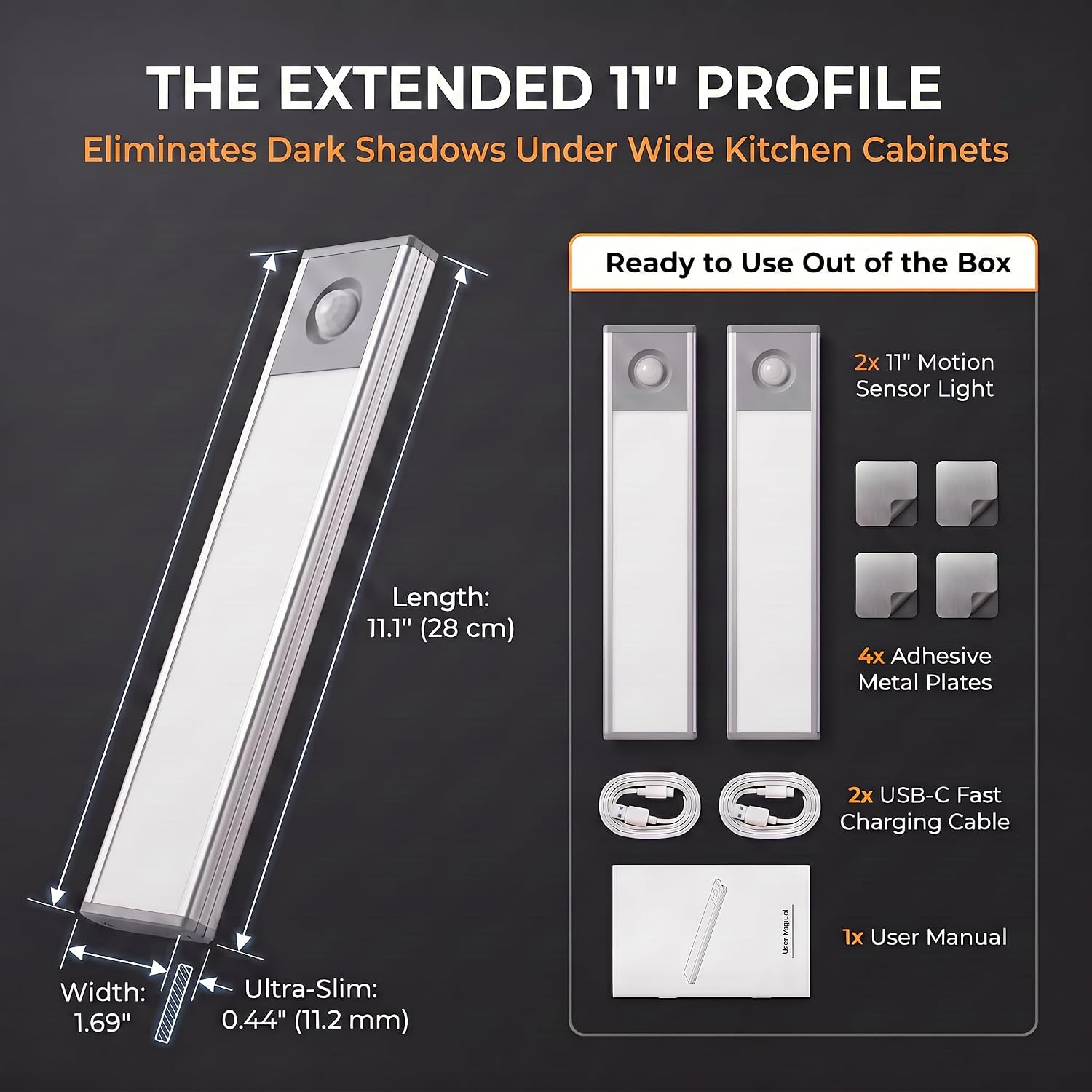 Under Cabinet Lighting, 4200mAh Motion Sensor Light Indoor, 2 Pack
